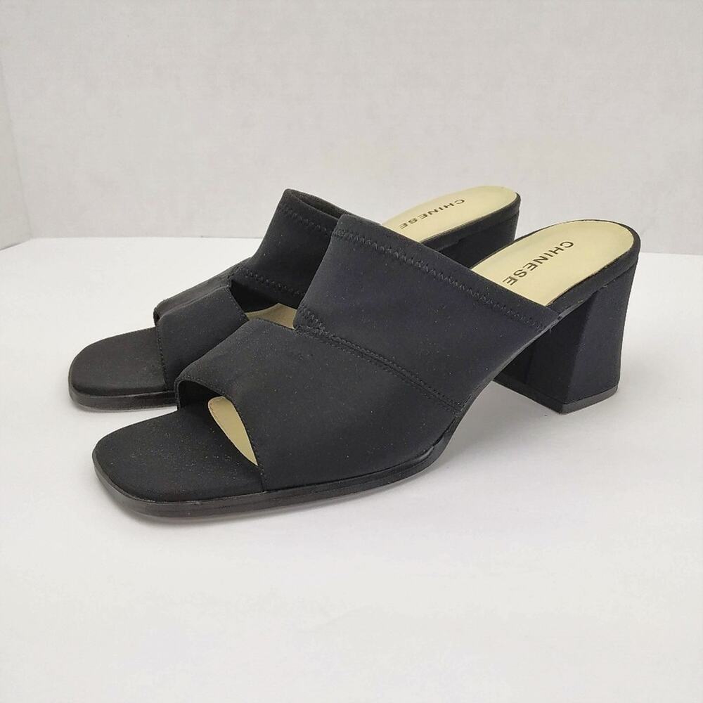 Chinese Laundry Black Open Toe Mules Heels